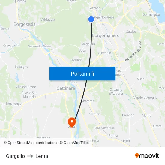 Gargallo to Lenta map