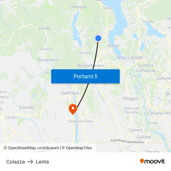 Colazza to Lenta map