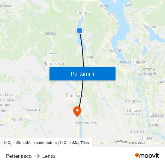 Pettenasco to Lenta map