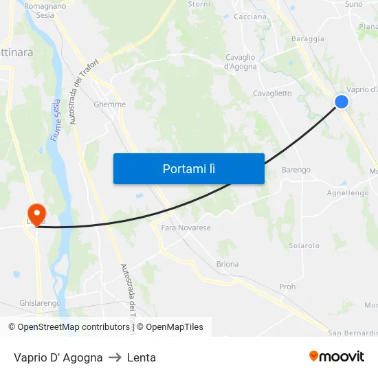 Vaprio D' Agogna to Lenta map