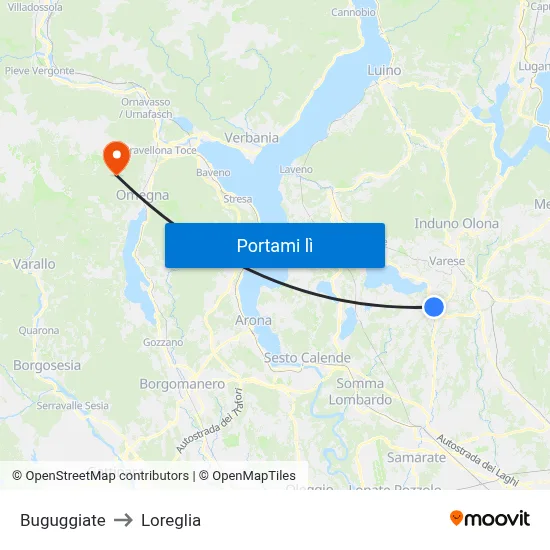 Buguggiate to Loreglia map