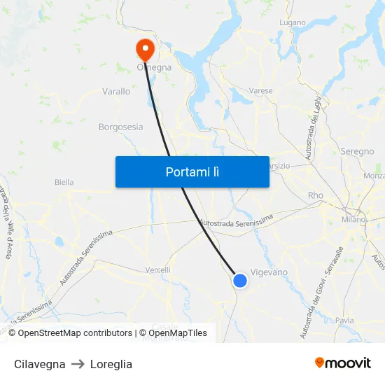 Cilavegna to Loreglia map