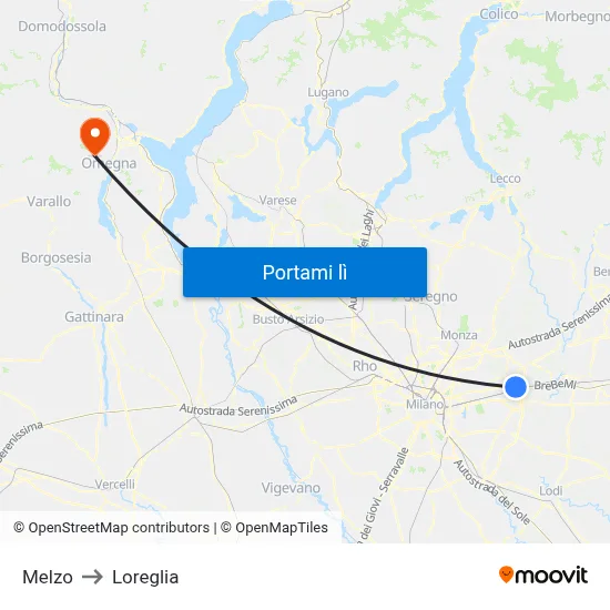 Melzo to Loreglia map