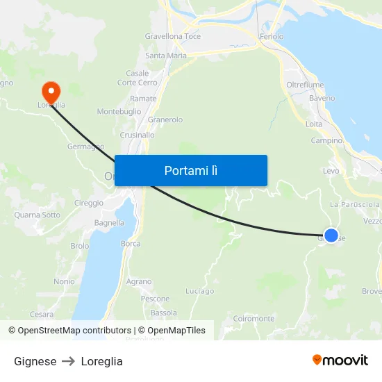 Gignese to Loreglia map