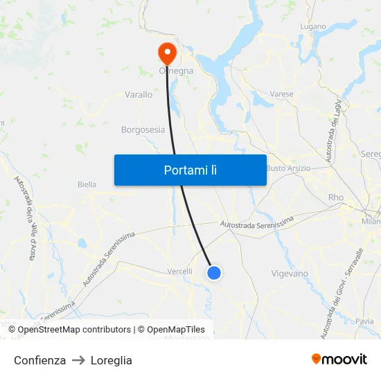 Confienza to Loreglia map