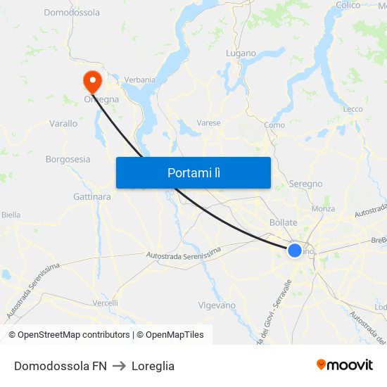 Domodossola FN to Loreglia map