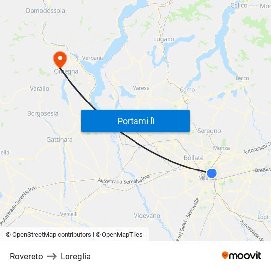 Rovereto to Loreglia map