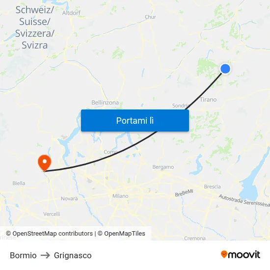 Bormio to Grignasco map