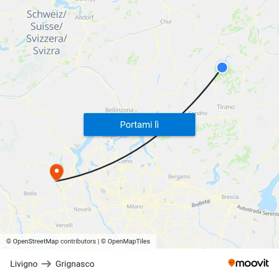 Livigno to Grignasco map