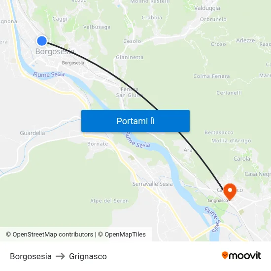 Borgosesia to Grignasco map