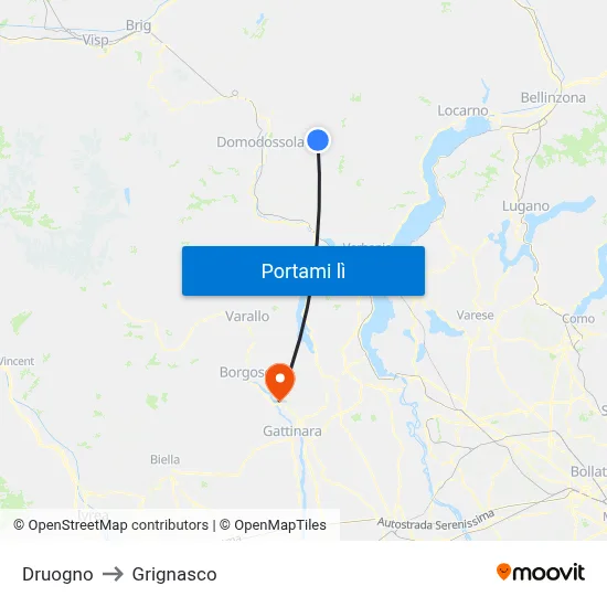 Druogno to Grignasco map