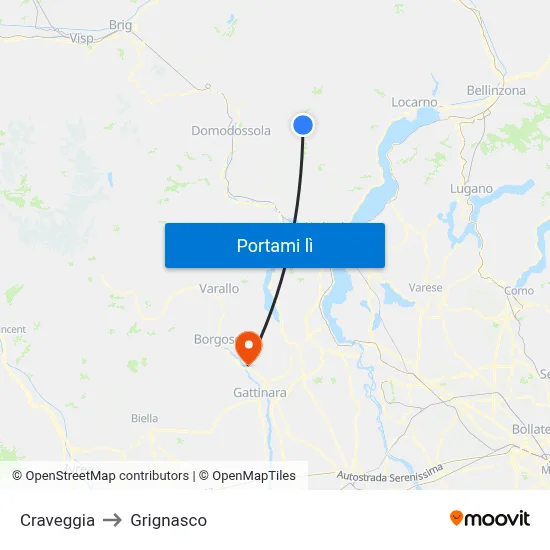 Craveggia to Grignasco map