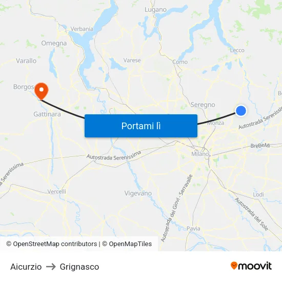 Aicurzio to Grignasco map