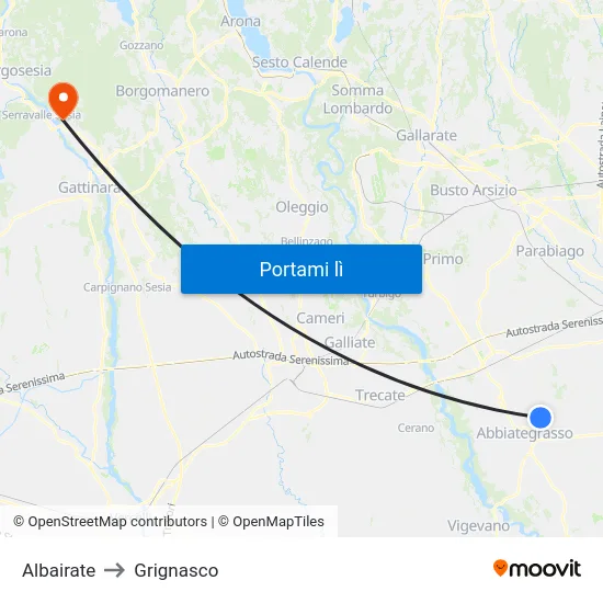 Albairate to Grignasco map