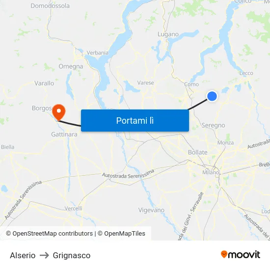 Alserio to Grignasco map