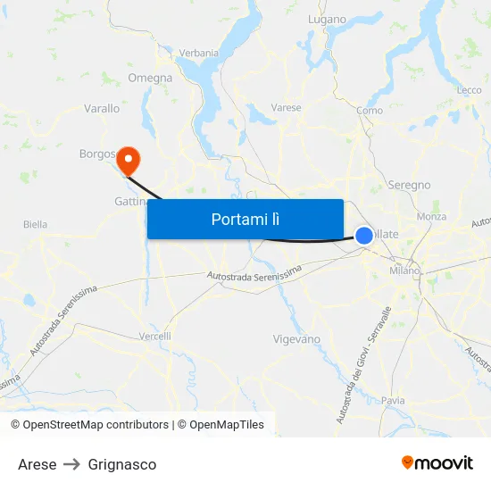 Arese to Grignasco map