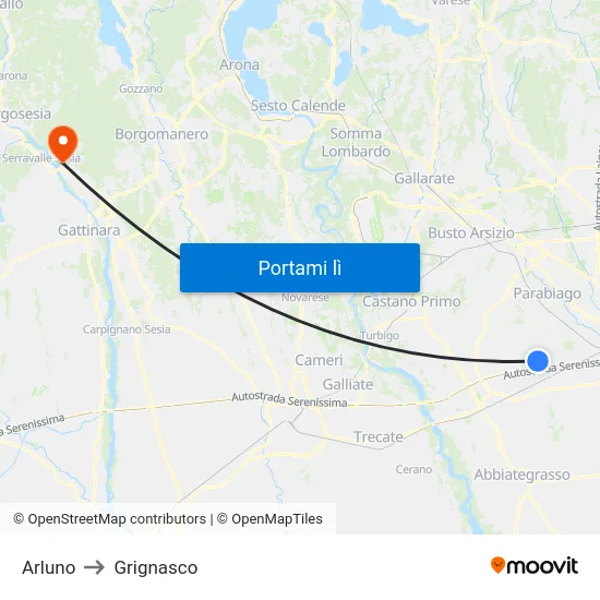 Arluno to Grignasco map