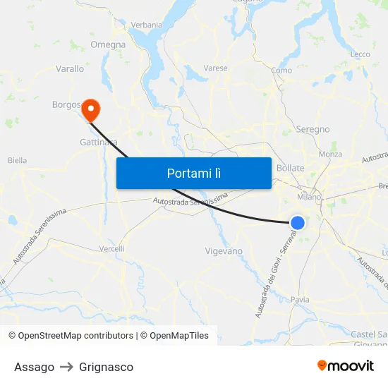 Assago to Grignasco map