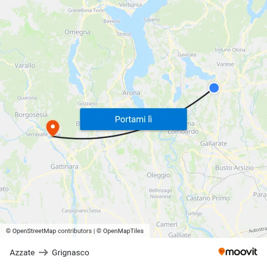 Azzate to Grignasco map