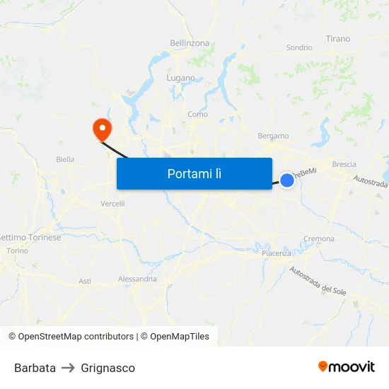 Barbata to Grignasco map