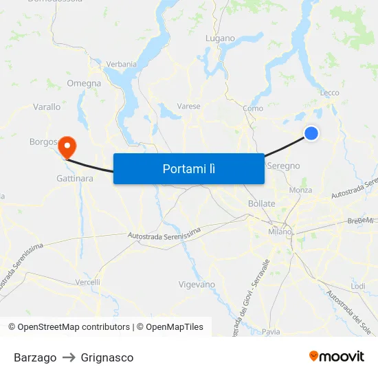 Barzago to Grignasco map
