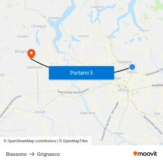Biassono to Grignasco map
