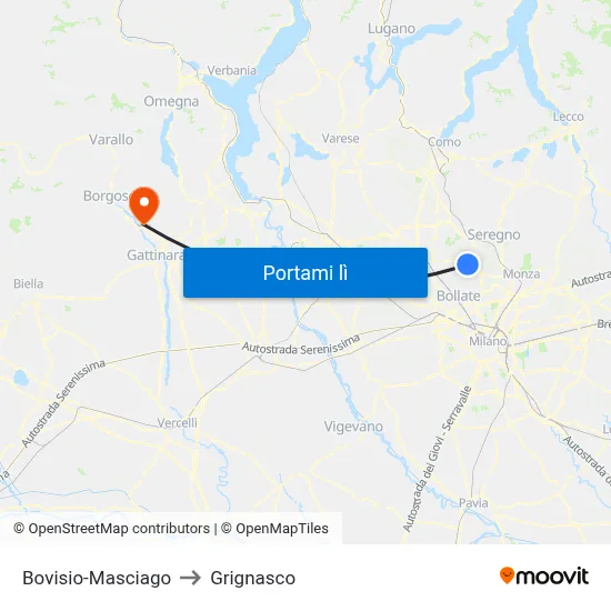 Bovisio-Masciago to Grignasco map