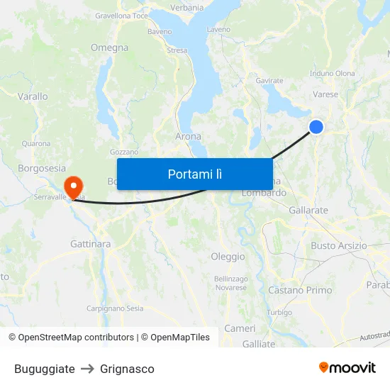 Buguggiate to Grignasco map