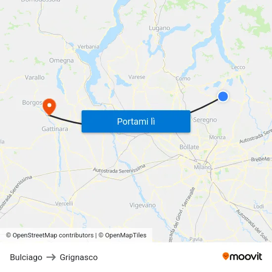 Bulciago to Grignasco map