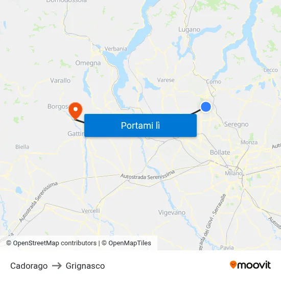 Cadorago to Grignasco map