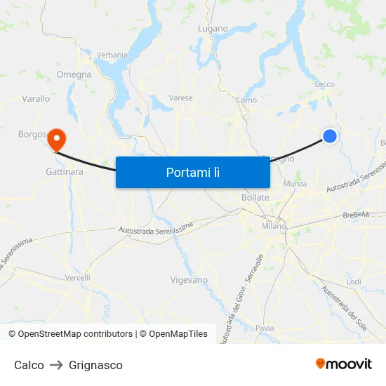 Calco to Grignasco map