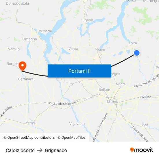 Calolziocorte to Grignasco map