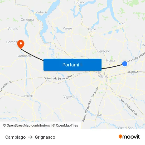 Cambiago to Grignasco map