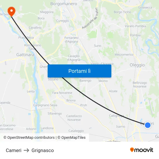Cameri to Grignasco map
