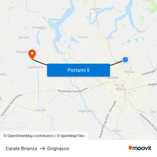 Carate Brianza to Grignasco map