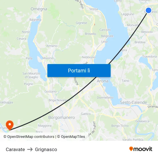 Caravate to Grignasco map
