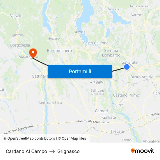 Cardano Al Campo to Grignasco map