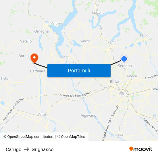 Carugo to Grignasco map