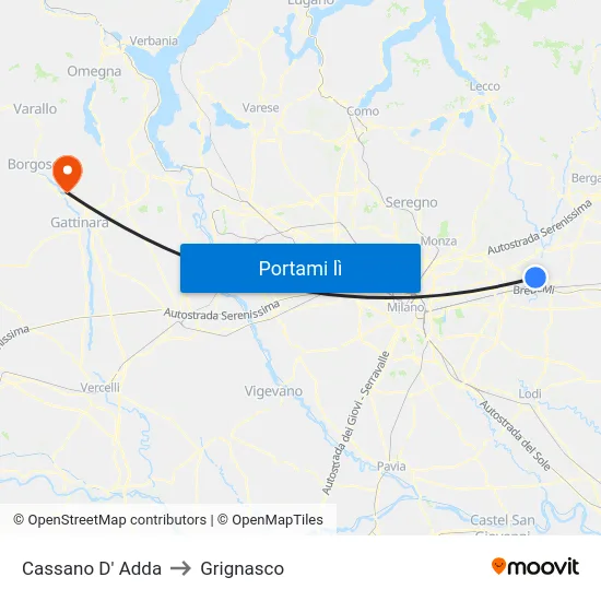 Cassano D' Adda to Grignasco map