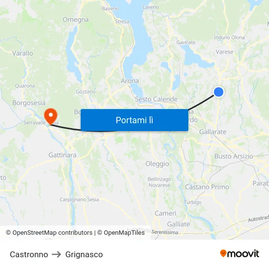 Castronno to Grignasco map