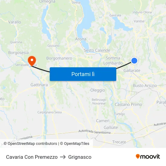 Cavaria Con Premezzo to Grignasco map