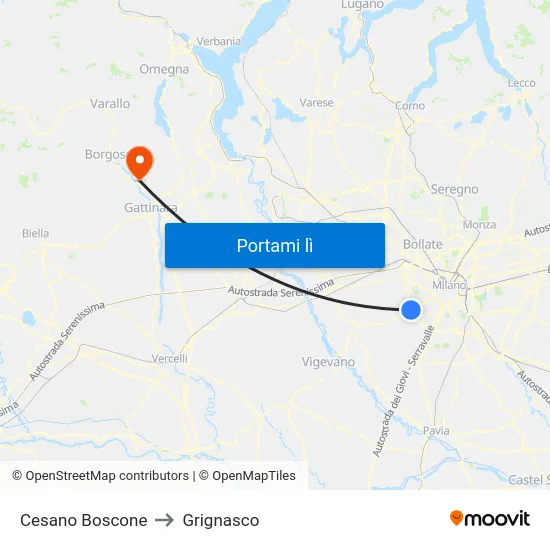 Cesano Boscone to Grignasco map