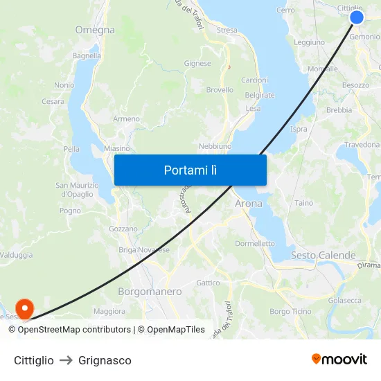 Cittiglio to Grignasco map