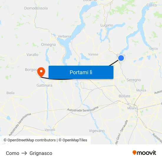 Como to Grignasco map