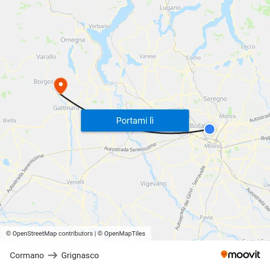 Cormano to Grignasco map