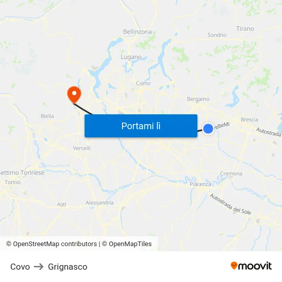 Covo to Grignasco map