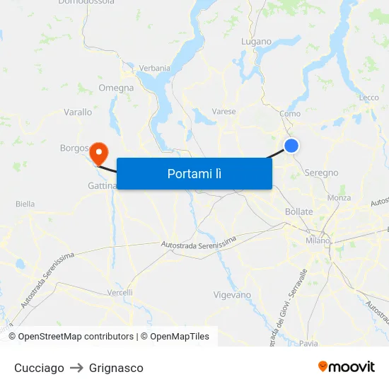 Cucciago to Grignasco map