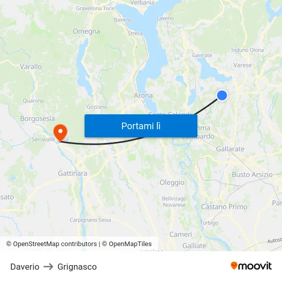 Daverio to Grignasco map