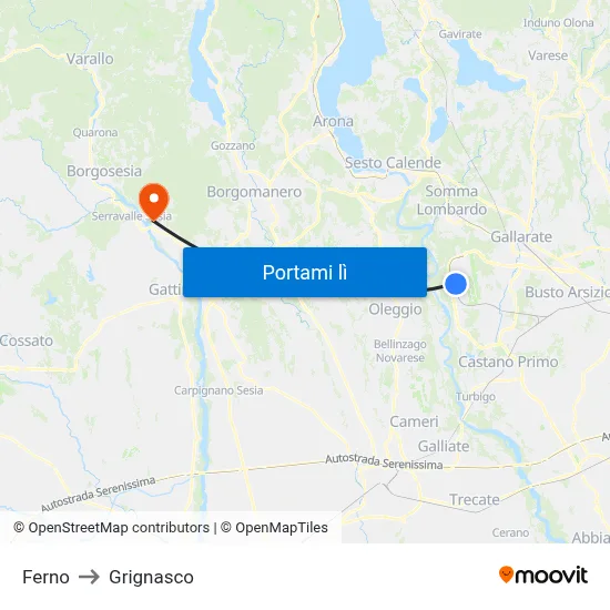 Ferno to Grignasco map