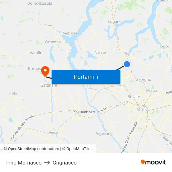 Fino Mornasco to Grignasco map